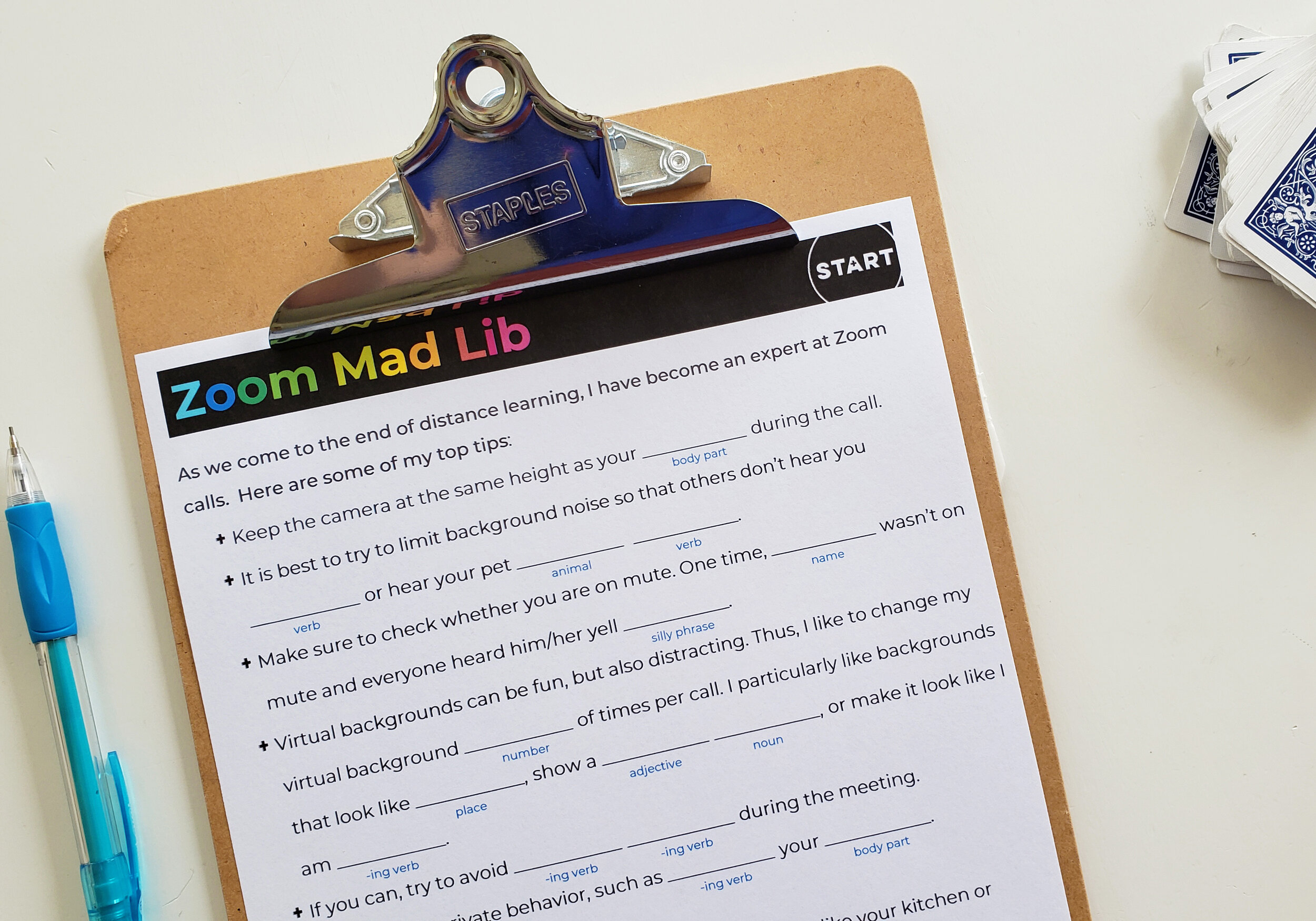 Looking for a fun activity to do tonight? Download and print this Zoom Mad Lib to do with your family…or use it to help make the most of your next Zoom playdate—have your child ask a friend for the words and then read it back…rolling in laughter.