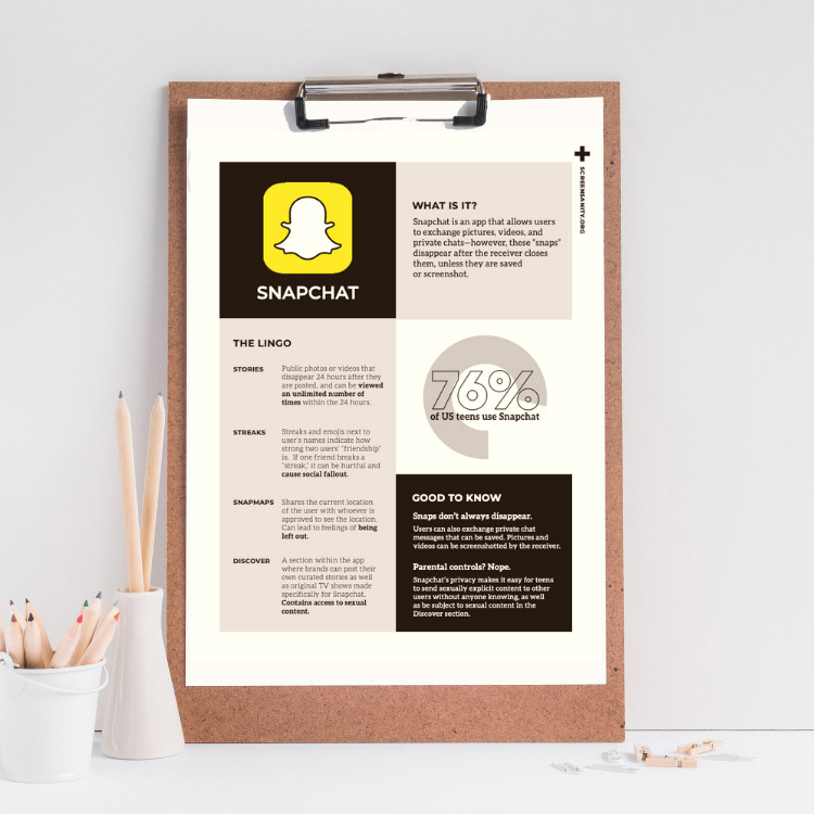 Snapchat guide displayed on clipboard.