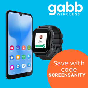 Image of Gabb phone and Gabb watch with Screen Sanity promo code 'SCREENSANITY'