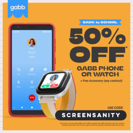 Image of Gabb phone and Gabb watch with Screen Sanity promo code