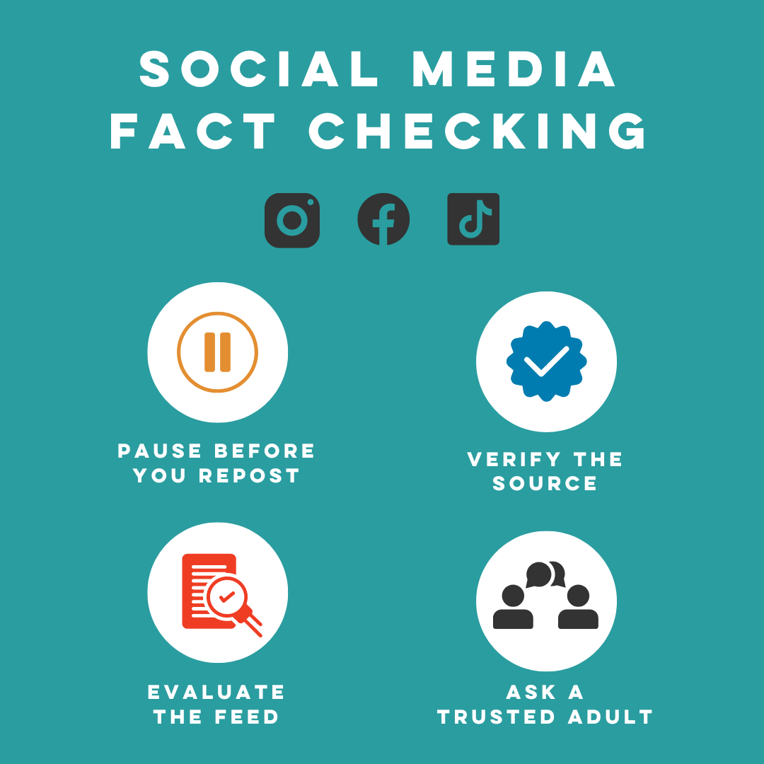 Four icons describing the steps of social media fact checking